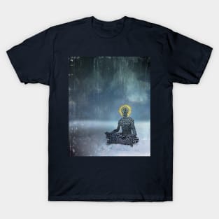 Meditating man. Flaming halo T-Shirt